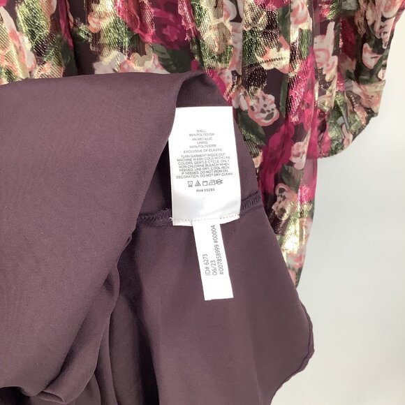 EXPRESS Women's Maxi Dress XL Floral Metallic Tiered Sheer Sleeve V-Neck - Picture 5 of 5